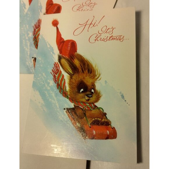 Gibson Greeting Cards Hi It's Christmas Sledding Dog Kitschy Vintage 7 Count - Picture 2 of 6